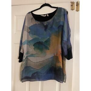 Soft Surroundings multicolored whimsy 3/4 sleeve flowy artsy top small